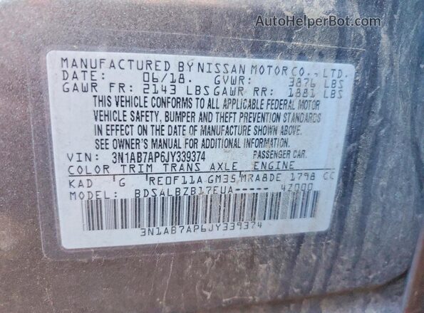 3N1AB7AP6JY339374 2018 NISSAN SENTRA Gray Vista del compartimento del motor