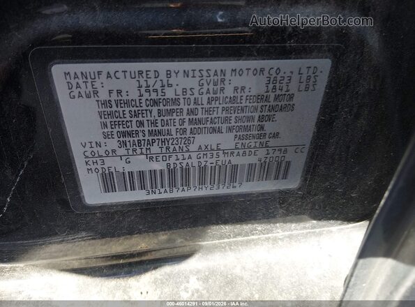 3N1AB7AP7HY237267 2017 NISSAN SENTRA Black ძრავის განყოფილების ხედი