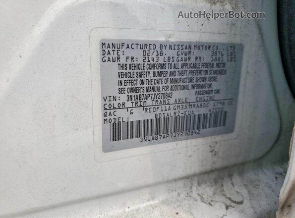 3N1AB7AP7JY270842 2018 NISSAN SENTRA Белый Вид подкапотного пространства