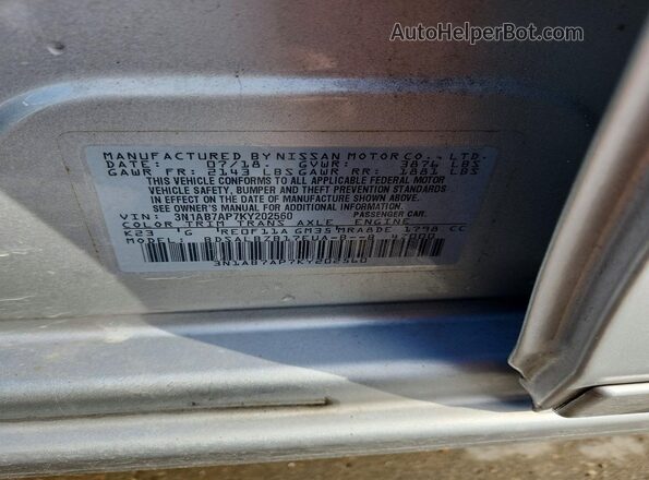 3N1AB7AP7KY202560 2019 NISSAN SENTRA Silver Вид підкапотного простору