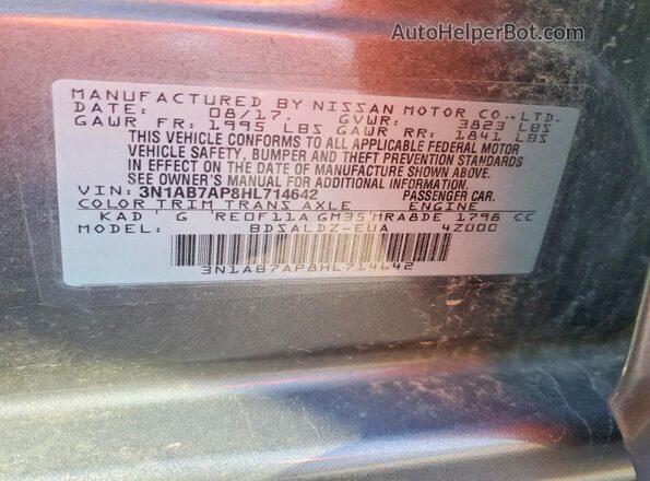 3N1AB7AP8HL714642 2017 NISSAN SENTRA Серый Вид наклейки с VIN-кодом