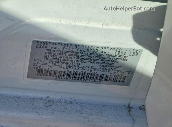 3N1AB7AP8HY271542 2017 NISSAN SENTRA White Вид підкапотного простору