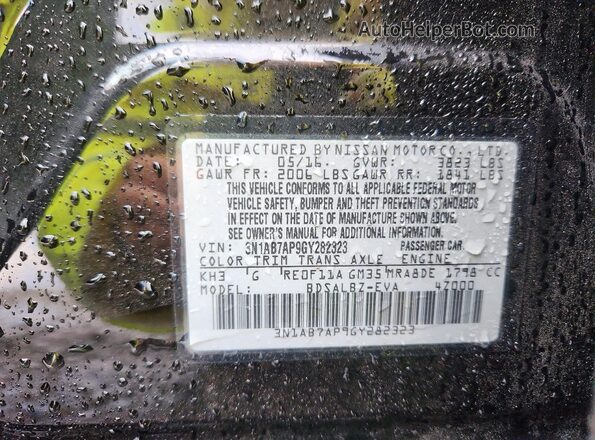 3N1AB7AP9GY282323 2016 NISSAN SENTRA Black VIN sticker view