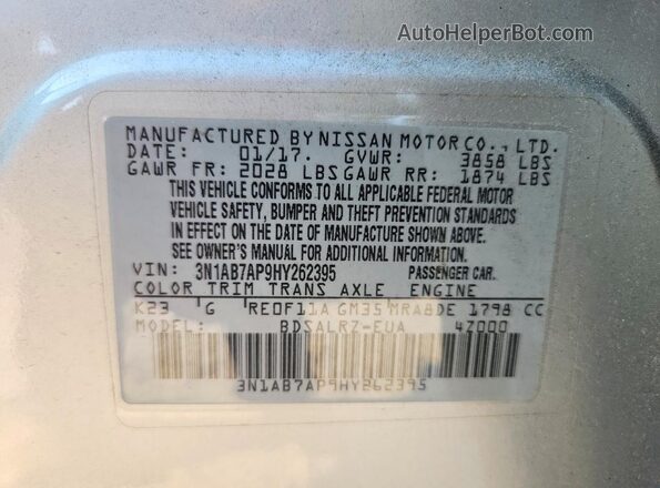 3N1AB7AP9HY262395 2017 NISSAN SENTRA Silver Widok komory silnika