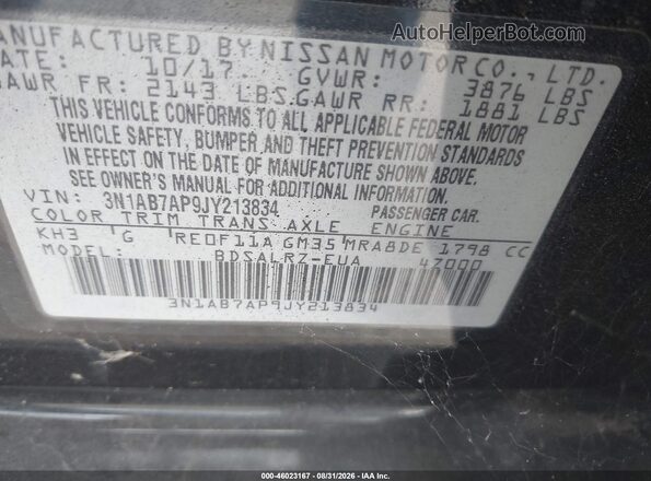 3N1AB7AP9JY213834 2018 NISSAN SENTRA Black Вид підкапотного простору