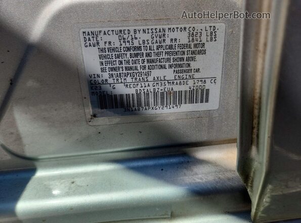 3N1AB7APXGY291497 2016 NISSAN SENTRA Silver Vista del compartimento del motor