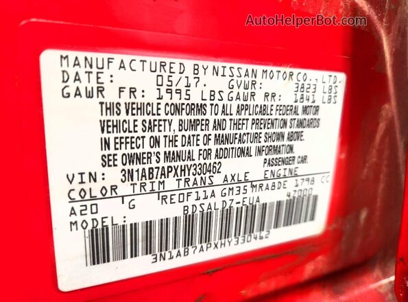 3N1AB7APXHY330462 2017 NISSAN SENTRA Красный Вид подкапотного пространства