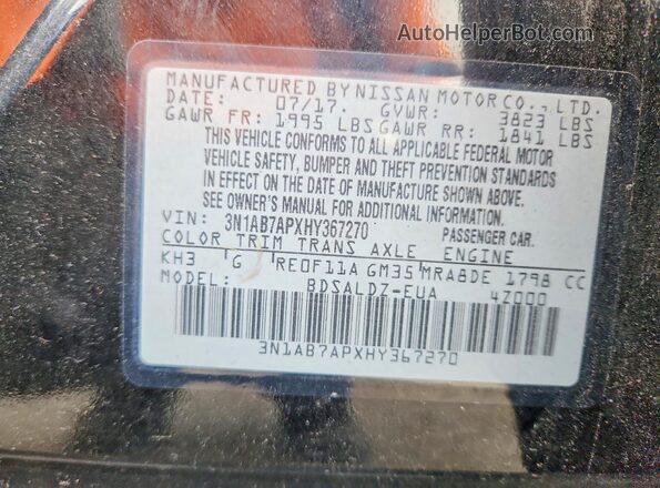 3N1AB7APXHY367270 2017 NISSAN SENTRA Black Engine compartment view