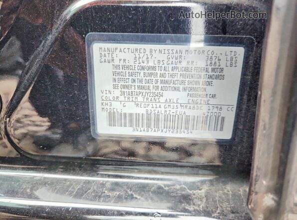 3N1AB7APXJY235454 2018 NISSAN SENTRA Black ძრავის განყოფილების ხედი