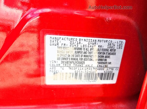 3N1AB7APXJY264825 2018 NISSAN SENTRA Red Widok komory silnika