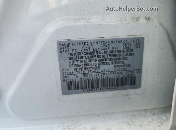 3N1AB7APXKY442637 2019 NISSAN SENTRA White Vista de la etiqueta del VIN