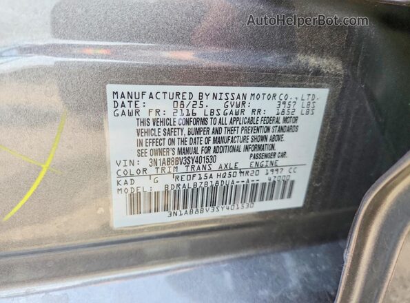 3N1AB8BV3SY401530 2025 NISSAN SENTRA Gray Вид наклейки з VIN-кодом