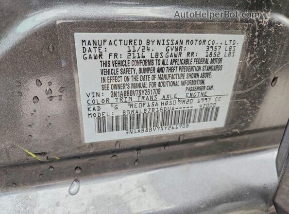 3N1AB8BV7SY261708 2025 NISSAN SENTRA Gray Widok komory silnika