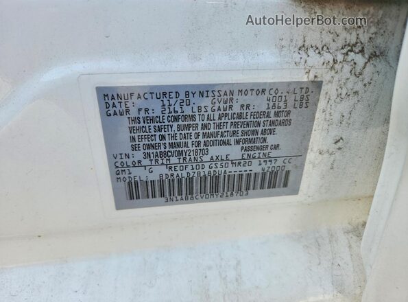 3N1AB8CV0MY218703 2021 NISSAN SENTRA White Widok naklejki z numerem VIN