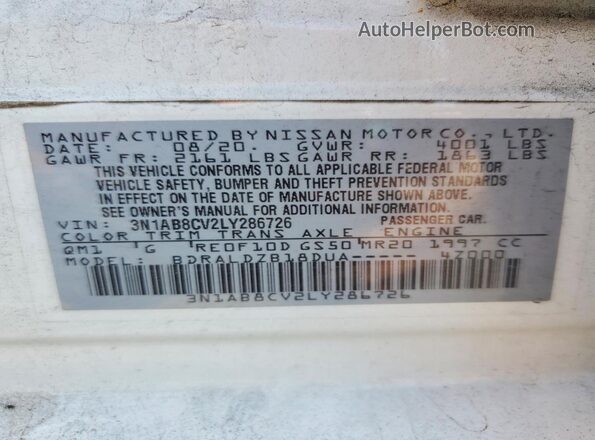 3N1AB8CV2LY286726 2020 NISSAN SENTRA White Вид наклейки з VIN-кодом