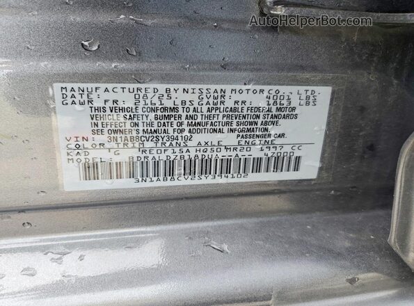 3N1AB8CV2SY394102 2025 NISSAN SENTRA Gray VIN sticker view