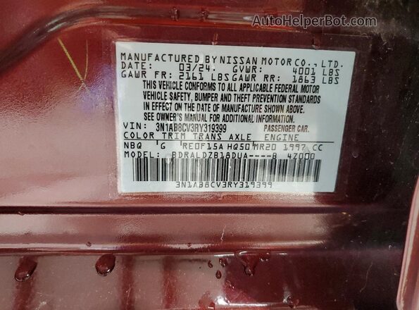 3N1AB8CV3RY319399 2024 NISSAN SENTRA Burgundy ძრავის განყოფილების ხედი