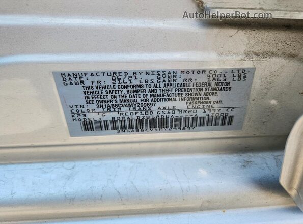 3N1AB8CV4MY299897 2021 NISSAN SENTRA Серебряный Вид наклейки с VIN-кодом