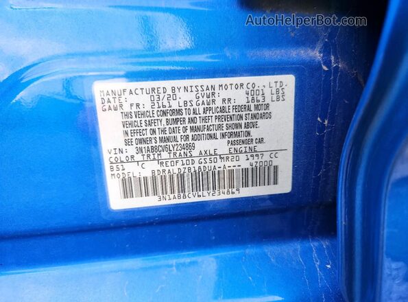 3N1AB8CV6LY234869 2020 NISSAN SENTRA Синий Вид подкапотного пространства