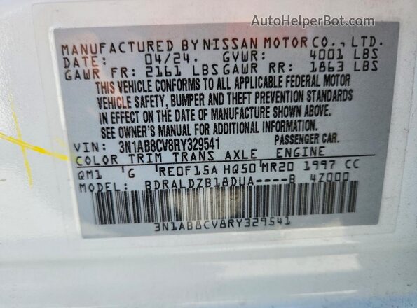 3N1AB8CV8RY329541 2024 NISSAN SENTRA White Vista de la etiqueta del VIN
