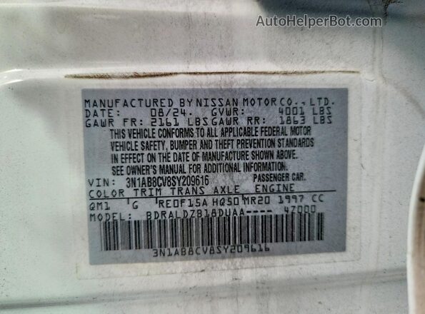 3N1AB8CV8SY209616 2025 NISSAN SENTRA Белый Вид наклейки с VIN-кодом