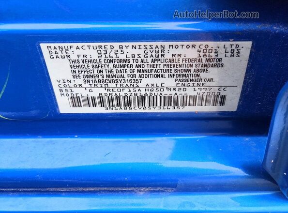 3N1AB8CV8SY316357 2025 NISSAN SENTRA Blue Widok komory silnika