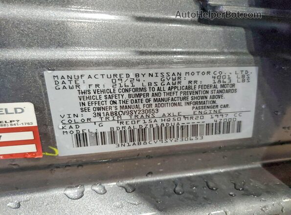 3N1AB8CV9SY230653 2025 NISSAN SENTRA Gray Engine compartment view