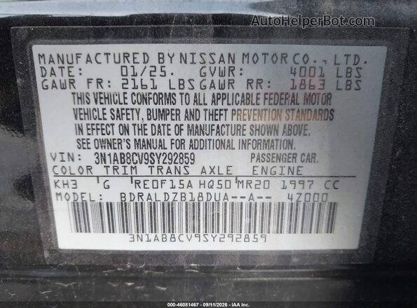 3N1AB8CV9SY292859 2025 NISSAN SENTRA Black Widok komory silnika