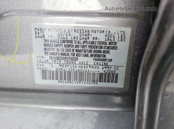 3N1AB8CVXRY230204 2024 NISSAN SENTRA Gray Вид підкапотного простору