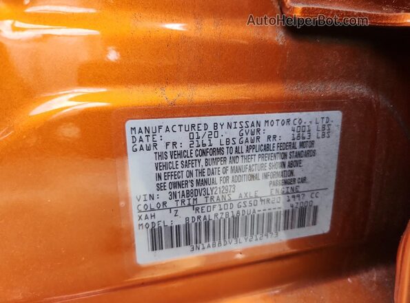 3N1AB8DV3LY212973 2020 NISSAN SENTRA Orange Widok komory silnika
