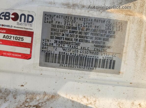 3N1AB8DV4NY272487 2022 NISSAN SENTRA Белый Вид наклейки с VIN-кодом