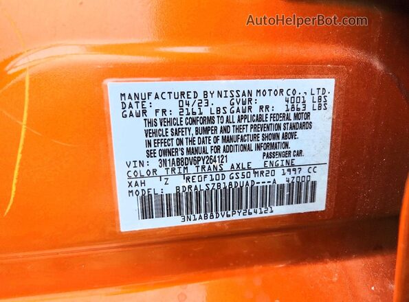 3N1AB8DV6PY264121 2023 NISSAN SENTRA Orange Вид підкапотного простору