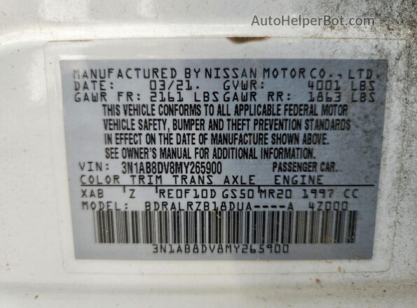 3N1AB8DV8MY265900 2021 NISSAN SENTRA Белый Вид подкапотного пространства