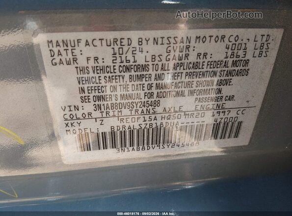 3N1AB8DV9SY245488 2025 NISSAN SENTRA Blue Engine compartment view