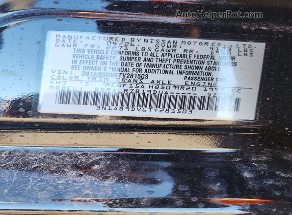 3N1AB9DV6TY281503 2026 NISSAN SENTRA Black Widok naklejki z numerem VIN