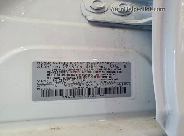 3N1CB7AP1HY321884 2017 NISSAN SENTRA White Engine compartment view