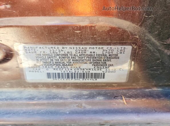 3N1CE2CP3HL354468 2017 NISSAN VERSA Brown Vista de la etiqueta del VIN