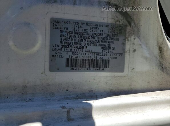 3N1CE2CP4KL356818 2019 NISSAN VERSA White ძრავის განყოფილების ხედი