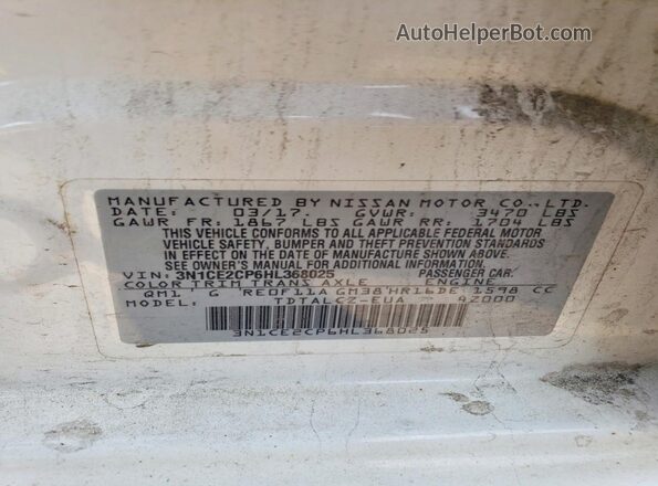 3N1CE2CP6HL368025 2017 NISSAN VERSA White Շարժիչի բաժամունքի տեսք