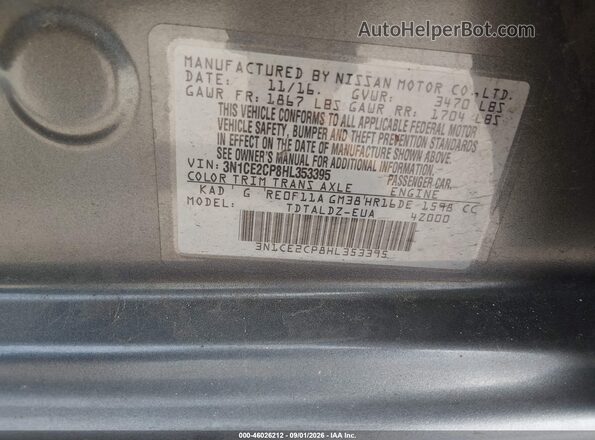 3N1CE2CP8HL353395 2017 NISSAN VERSA NOTE Gray Engine compartment view
