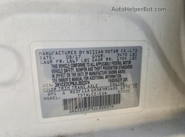 3N1CE2CP9JL352374 2018 NISSAN VERSA White Engine compartment view