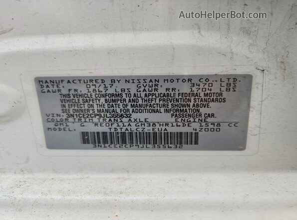 3N1CE2CP9JL355632 2018 NISSAN VERSA White Vista del compartimento del motor