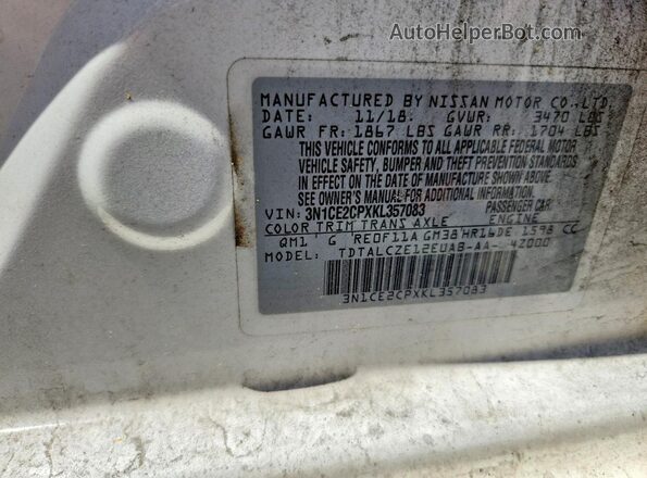 3N1CE2CPXKL357083 2019 NISSAN VERSA White Vista del compartimento del motor