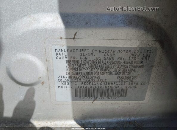 3N1CE2CPXKL361425 2019 NISSAN VERSA NOTE Серебряный Вид подкапотного пространства