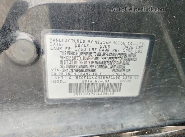 3N1CN7AP5GL808668 2016 NISSAN VERSA Black Engine compartment view