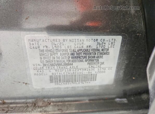 3N1CN8DV9ML896944 2021 NISSAN VERSA Gray VIN კოდის სტიკერის ხედი