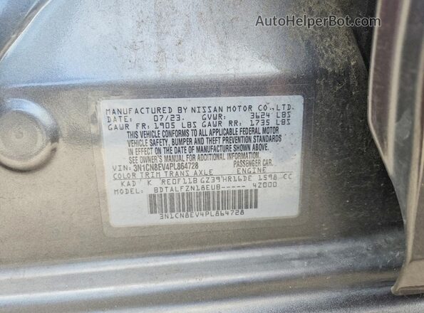 3N1CN8EV4PL864728 2023 NISSAN VERSA Gray Vista del compartimento del motor