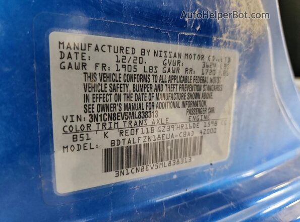 3N1CN8EV5ML838313 2021 NISSAN VERSA Blue Вид підкапотного простору