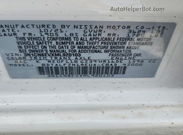 3N1CN8EVXML920103 2021 NISSAN VERSA White Engine compartment view