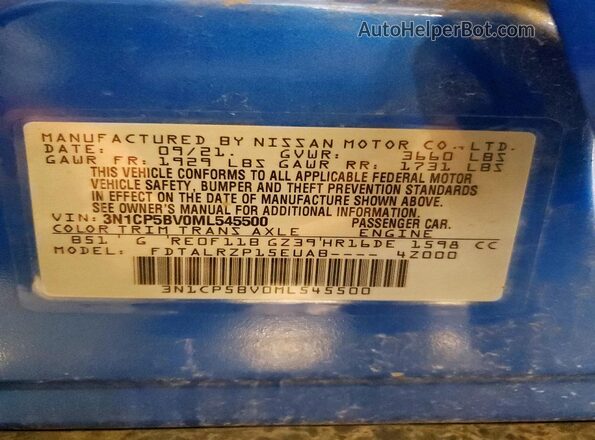 3N1CP5BV0ML545500 2021 NISSAN KICKS Blue Вид підкапотного простору
